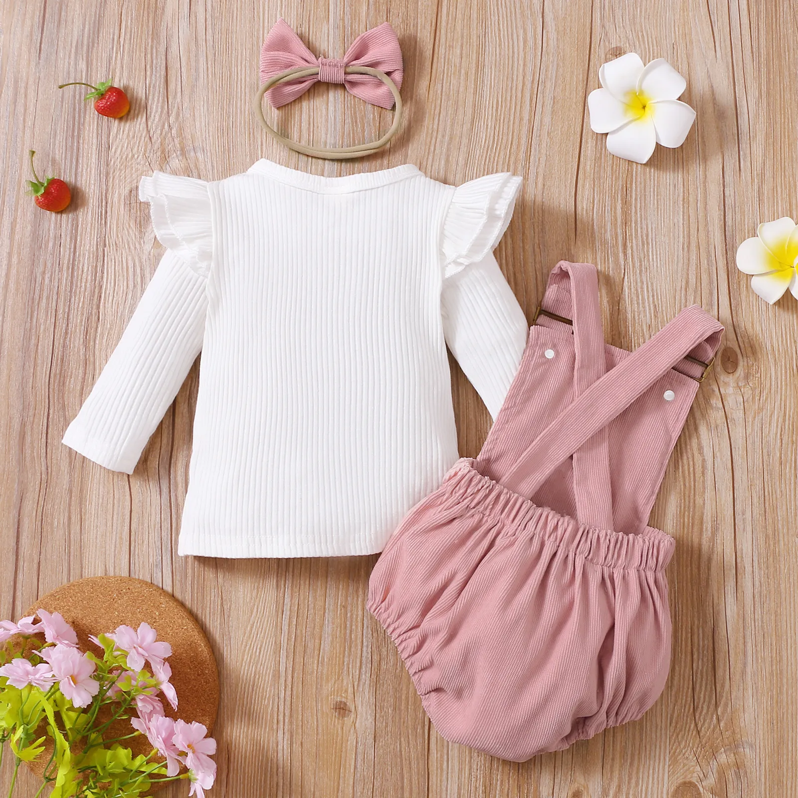 3 unidades Bebé Menina Mangas franzidas Casual Conjunto para bebé  image 5