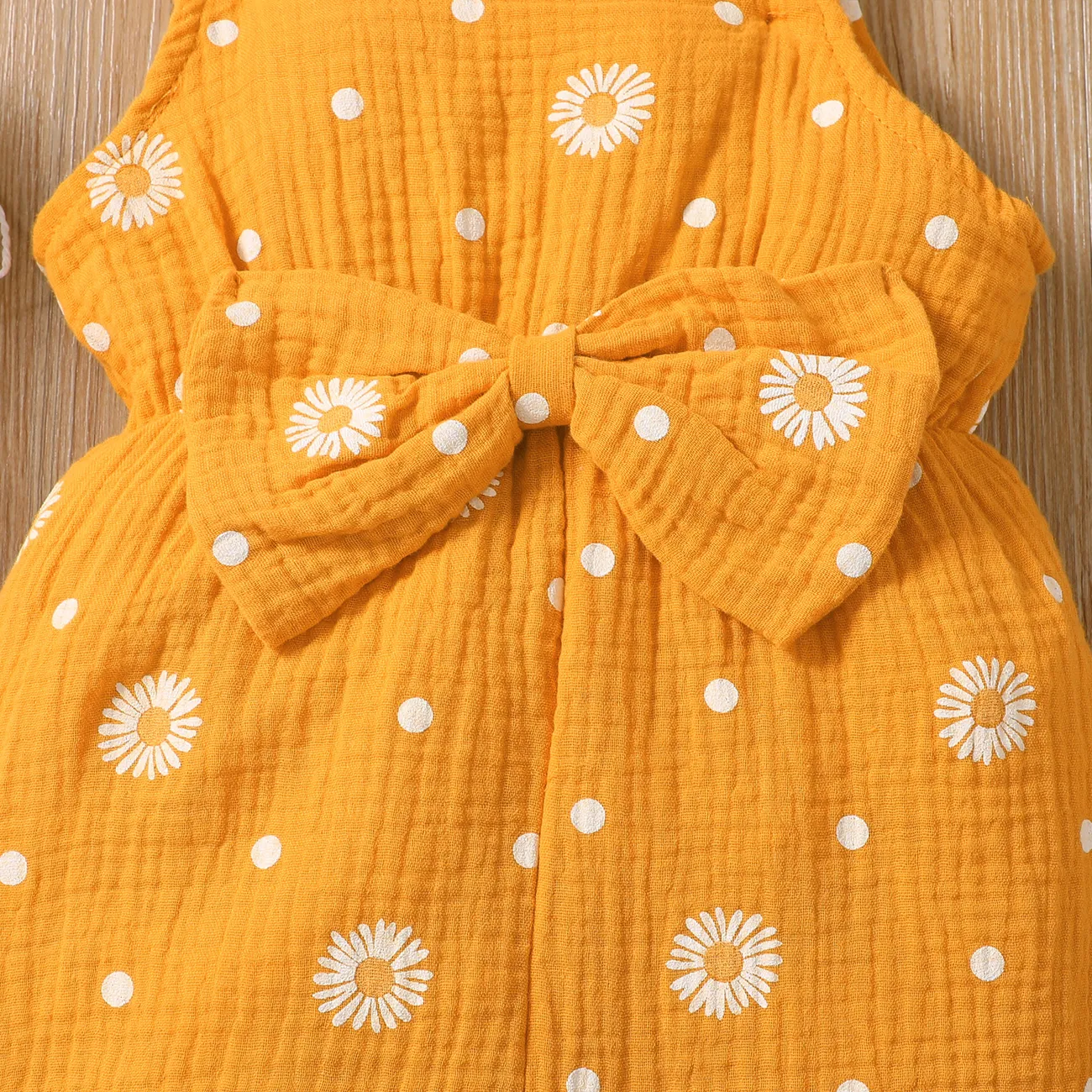 طفلة صغيرة 100٪ القطن طباعة الأزهار بذلة بلا أكمام تصميم bowknot الأصفر big image 1