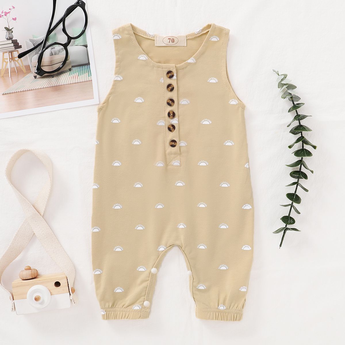 

Baby Boy 95% Cotton Sleeveless Print/Striped/Solid Button Tank Jumpsuit