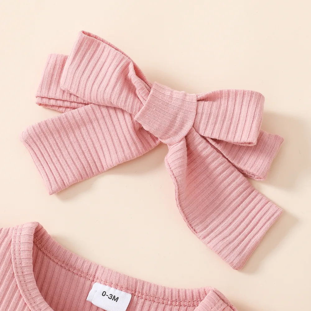 3pcs Baby Girl 95% Cotton Rib Knit Spliced Lace Long-sleeve Romper and Plaid Suspender Skirt with Headband Set big image 4