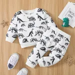 2pcs Baby Boy Allover Dinosaur Print Long-sleeve Sweatshirt and Sweatpants Set White