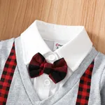 Christmas 3pcs Baby Boy 95% Cotton Long-sleeve Santa Badge Bow Tie Romper and Red Plaid Pants with Hat Set Red image 4