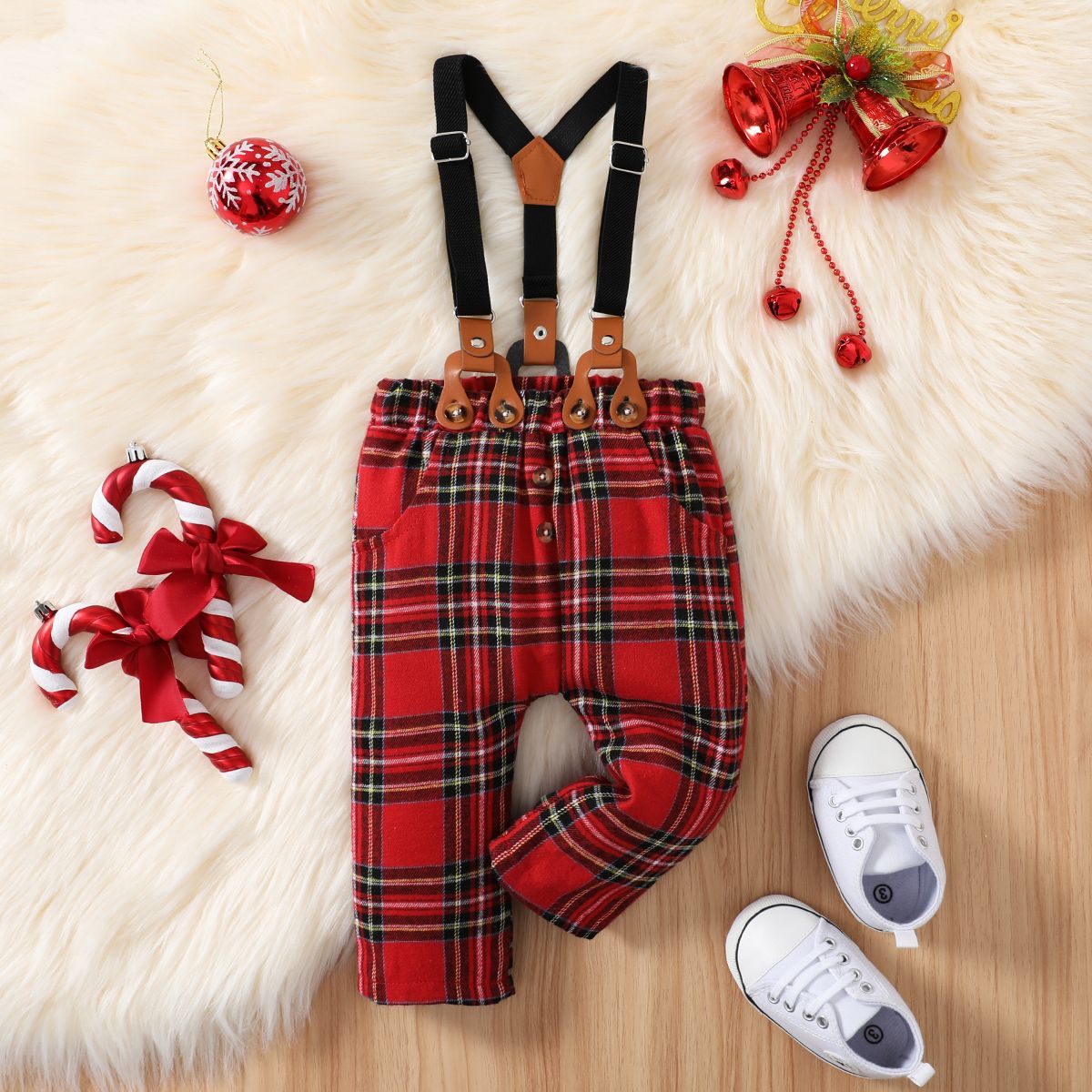 

Christmas Baby Boy/Girl 95% Cotton Red Plaid Suspender Pants