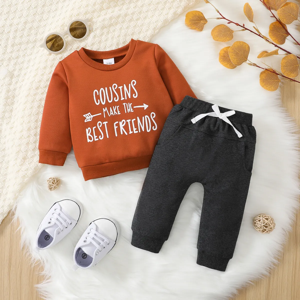 

2pcs Baby Boy Letter Print Long-sleeve Sweatshirt and Solid Pants Set