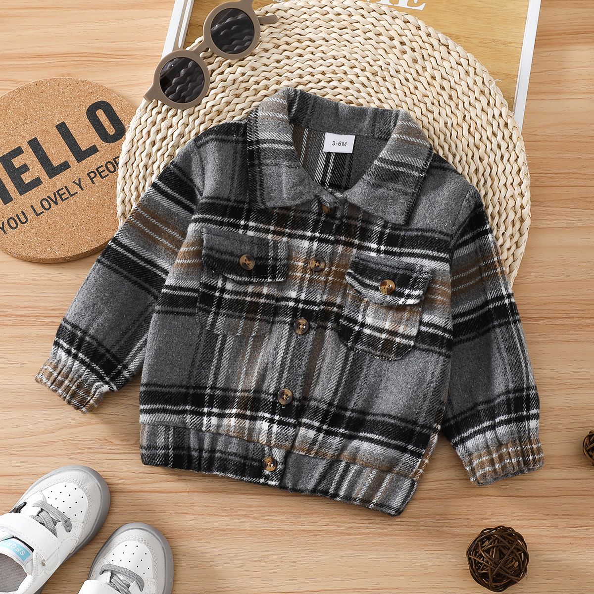 

Baby Boy/Girl Button Front Thickened Plaid Jacket
