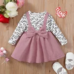 Baby Girl Allover Heart Print Bow Front Long-sleeve Spliced Dress  image 3