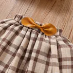 2pcs Baby Girl Solid Ribbed V Neck Short-sleeve Top and Plaid Skirt Set  image 5