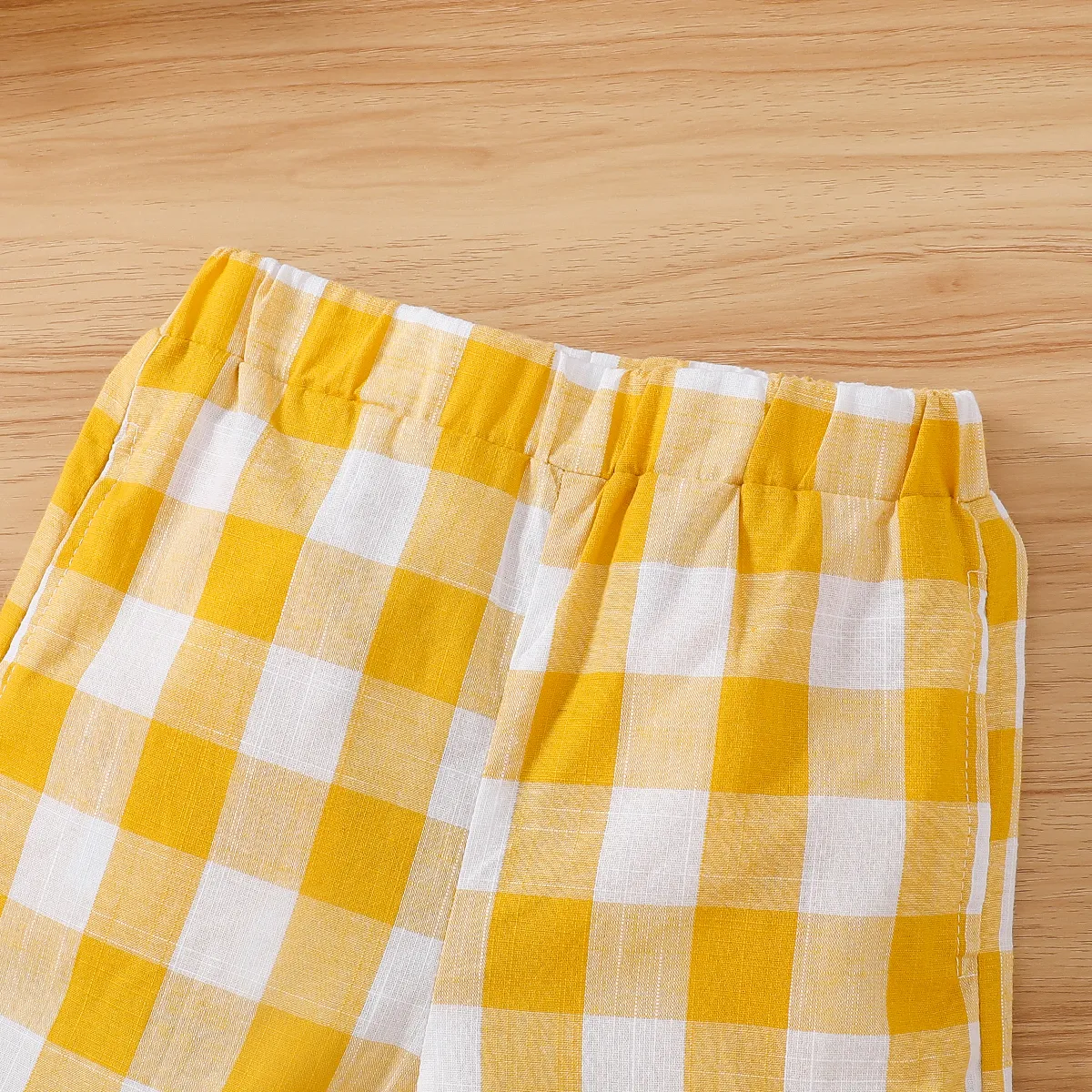 2PCS Toddler Girl 100% Cotton Classic Plaid Ruffled Cami Top & Wide-legged Pants Set Orange big image 1