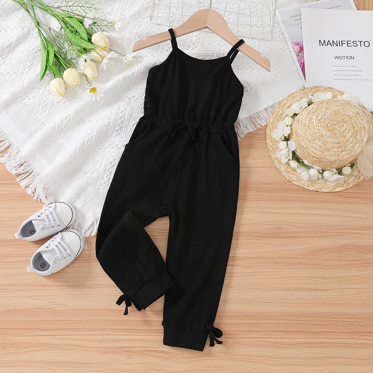

Toddler Girl Basic Cotton Bowknot Design Slip Jumpsuits