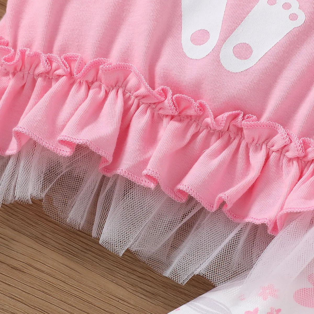 Easter 2pcs Toddler Girl Playful Ruffled Bunny Print Tee and Pants Set  big image 6