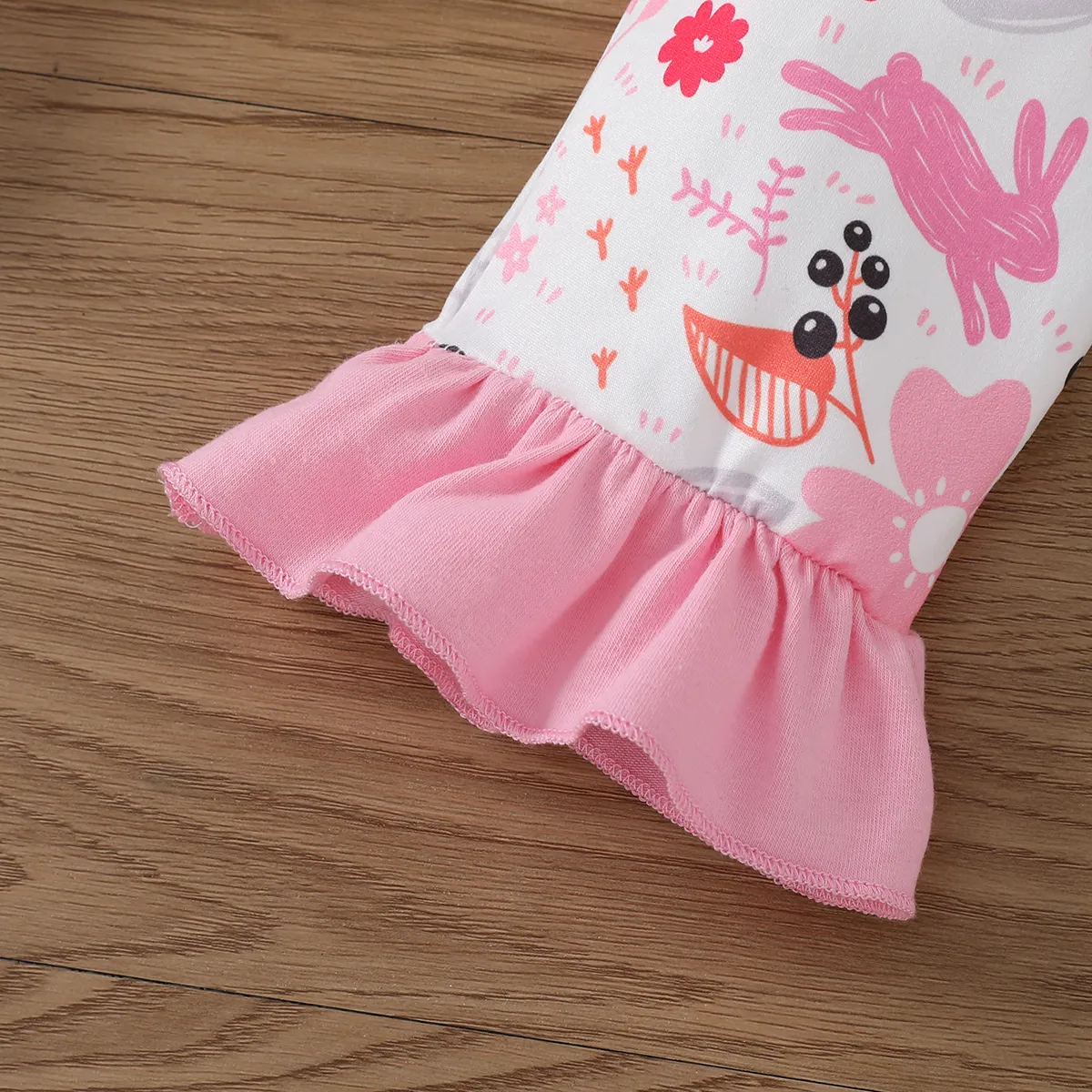Easter 2pcs Toddler Girl Playful Ruffled Bunny Print Tee and Pants Set  big image 8