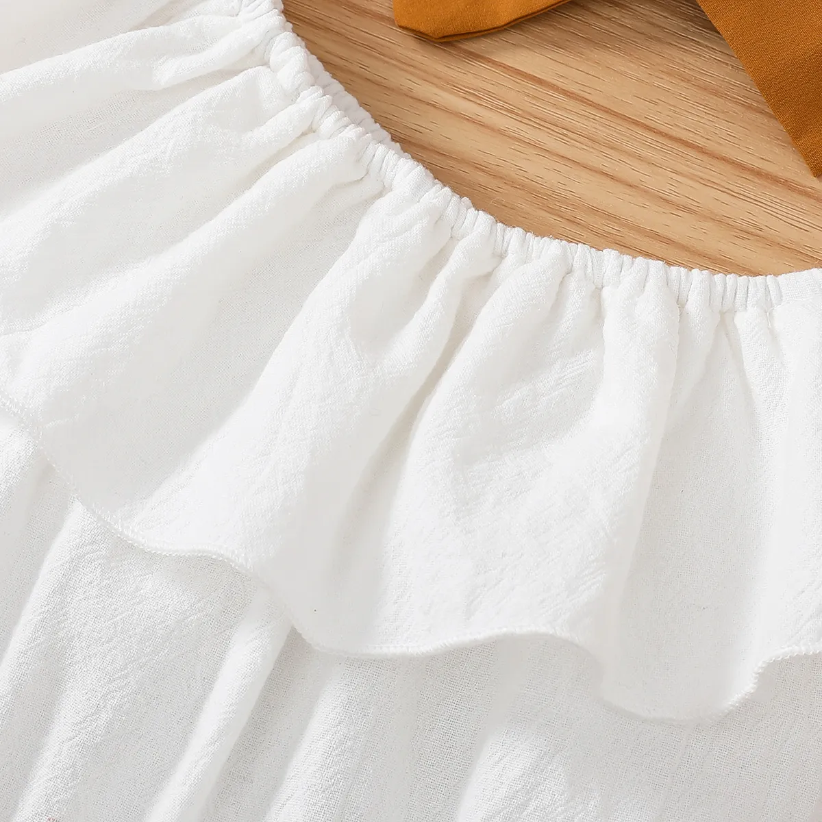 3pcs Toddler Girl 100% Cotton Solid Ruffled Top & Belted Skirt & Bow Headband Set White image 3