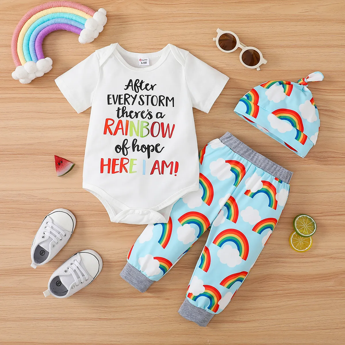 3 pezzi Neonato Unisex Cuciture in tessuto Avant-garde Manica corta Set neonato  image 1
