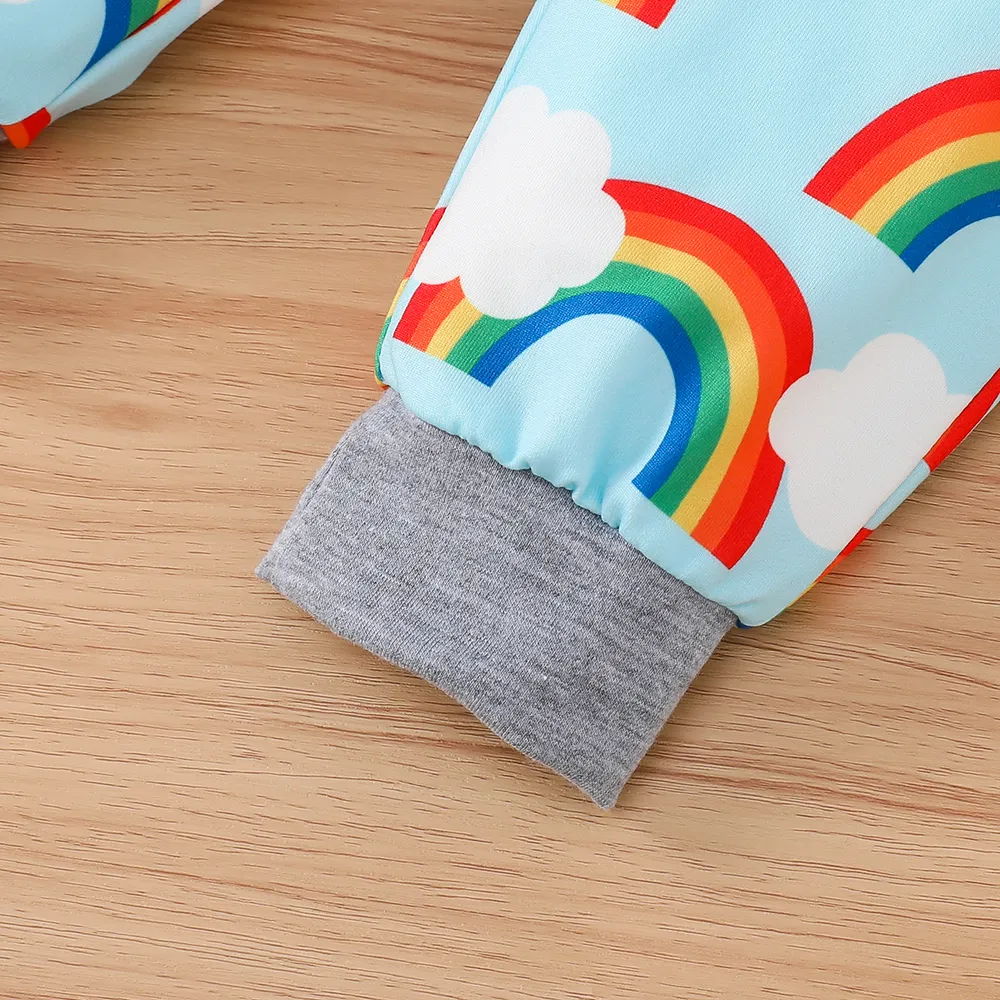3pcs Baby Boy Letter Print Bodysuit & Rainbow Print Pants & Hat Set  big image 6