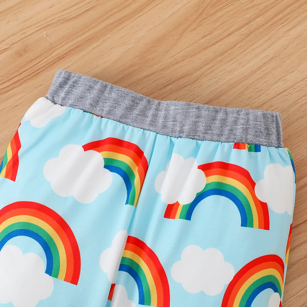 3pcs Baby Boy Letter Print Bodysuit & Rainbow Print Pants & Hat Set  big image 7