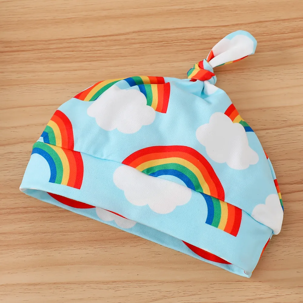 3pcs Baby Boy Letter Print Bodysuit & Rainbow Print Pants & Hat Set  big image 8