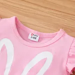 2pcs Baby Girl 95% Cotton Rabbit Print Flutter-sleeve Top and 100% Cotton Pants Set Pink image 4