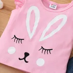 2pcs Baby Girl 95% Cotton Rabbit Print Flutter-sleeve Top and 100% Cotton Pants Set Pink image 5