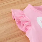 2pcs Baby Girl 95% Cotton Rabbit Print Flutter-sleeve Top and 100% Cotton Pants Set Pink image 6