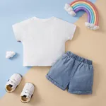 2pcs Baby Boy Rainbow Print White Short-sleeve Tee and 100% Cotton Shorts Set White image 2