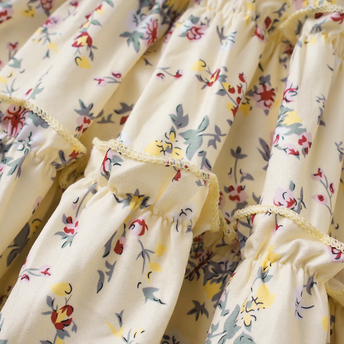 2pcs Toddler Girl Buttons Front Long-sleeve Jacket and Allover Floral Print Ruffle Slip Dress Set Khaki big image 1