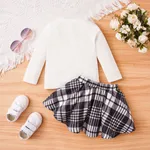 2pcs Toddler Girl Figure Letters Print Long-sleeve Tee and Plaid Skirt Set  image 2