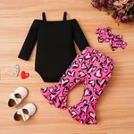 3pcs Baby Girl 95% Cotton Buttons Front Bow Decor Long-sleeve Romper and Allover Leopard Print Ruffle Flared Pants & Headband Set  image 2