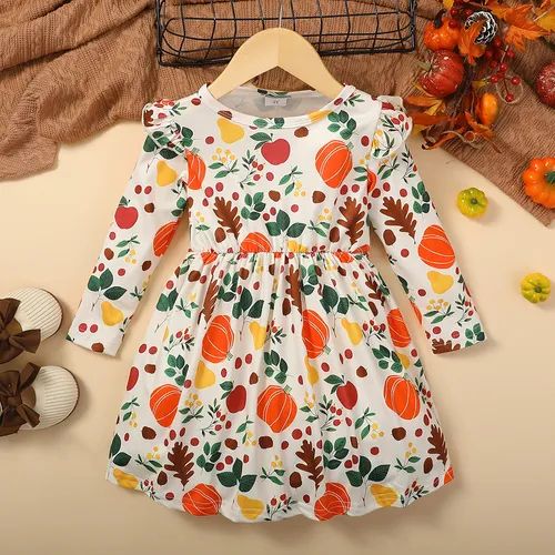  Toddler Girl Sweet Floral Print Long Sleeve Dresses 
