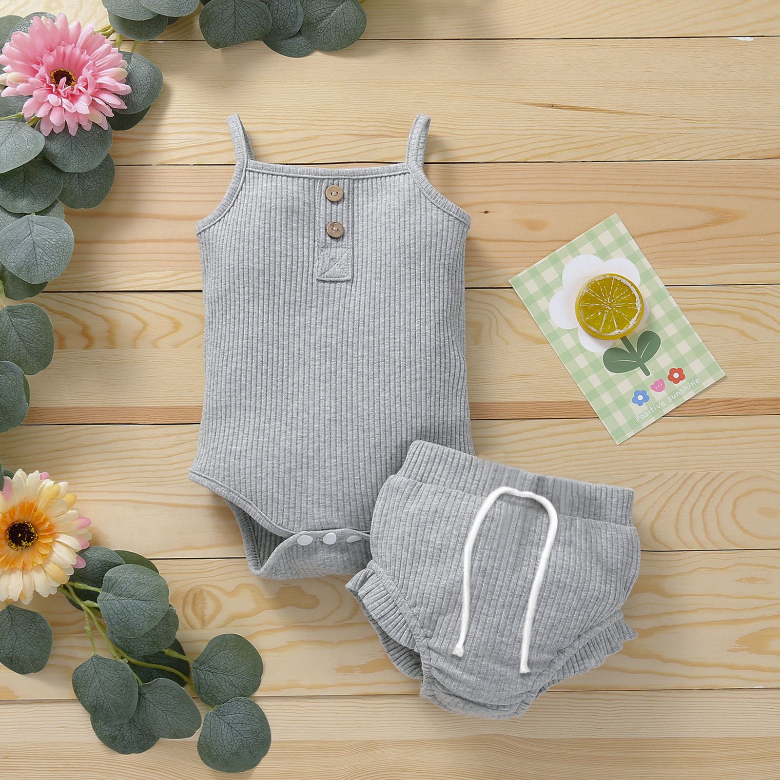 

Ribbed 2pcs Solid Sleeveless Baby Set