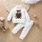 2pcs Teddy and Heart Applique Knitted Turtleneck Long-sleeve White Baby Set White image 6