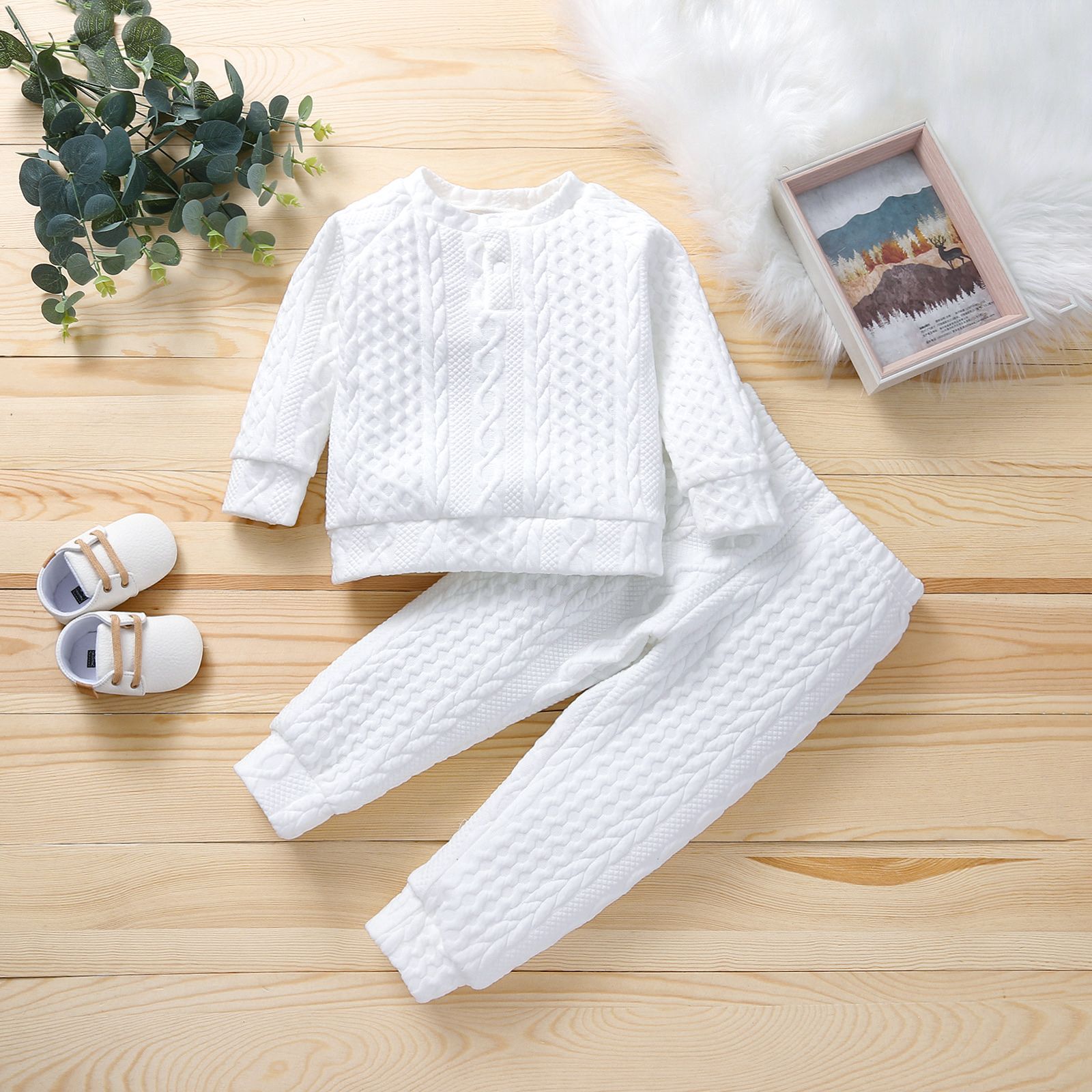 2-piece Toddler Girl/Boy Solid Ribbed Sweater And Elasticized Pants Casual Set