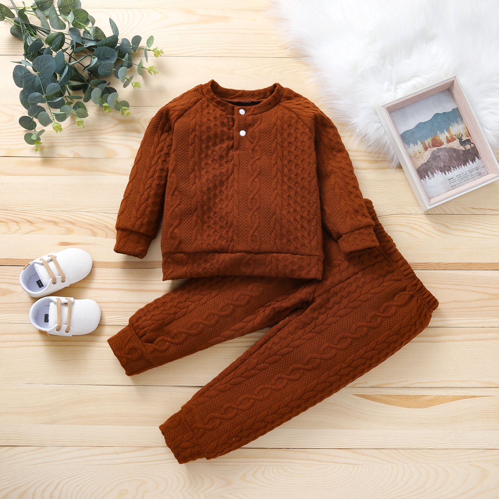 2-piece Toddler Girl/Boy Solid Ribbed Sweater And Elasticized Pants Casual Set