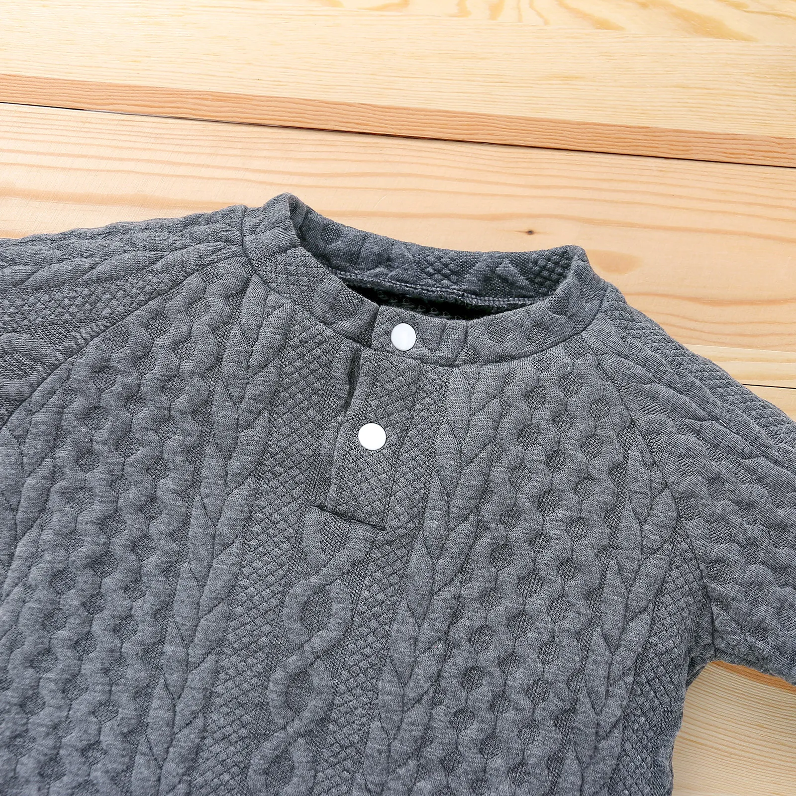 2-piece Toddler Girl/Boy Solid Ribbed Sweater and Elasticized Pants Casual Set Dark Grey image 2