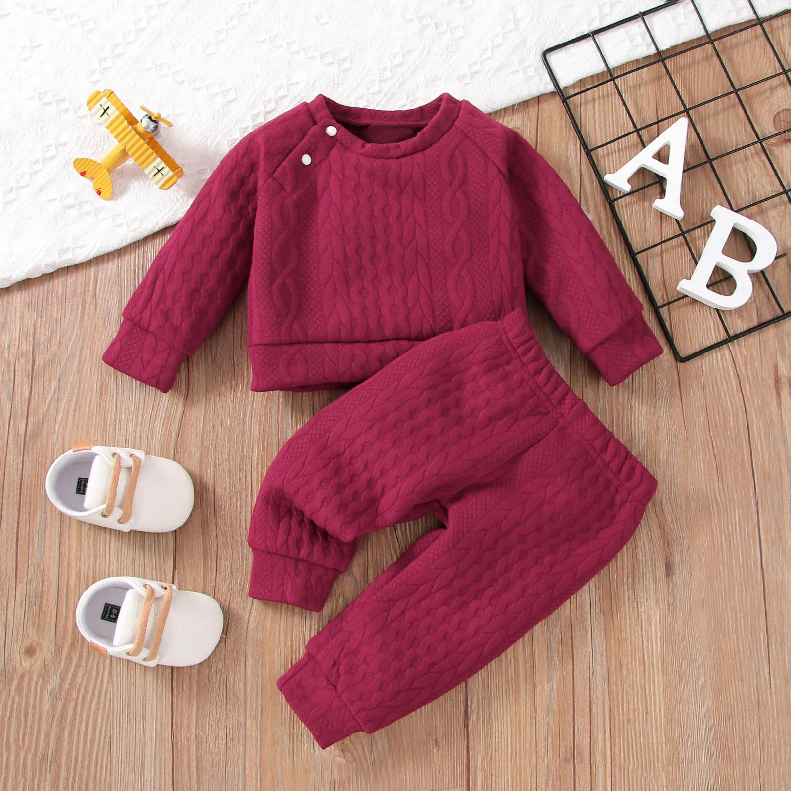 2 pièces Bébé Unisexe Basique Manches longues ensemble pour bébé Rose Vif