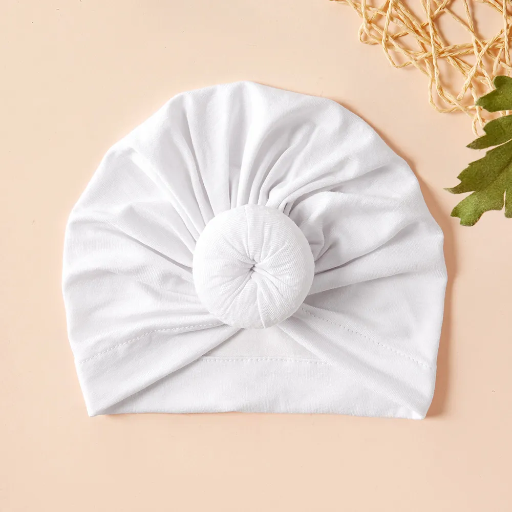 Baby / Toddler Sweet Solid Knot Newborn Hat White big image 1