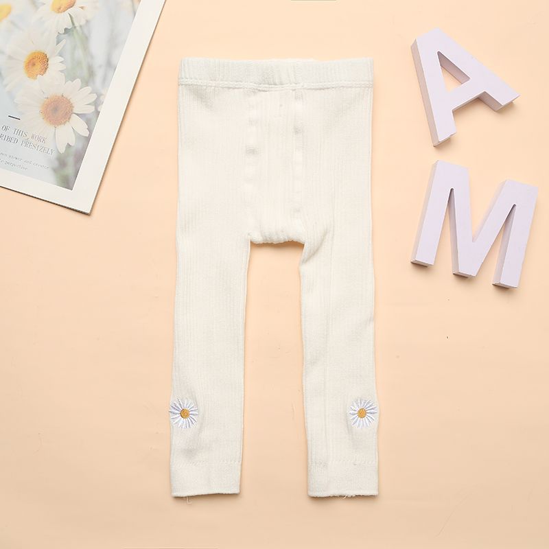 Baby / Toddler Daisy Embroidery Pure Color Ribbed Leggings