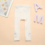 Baby / Toddler Daisy Embroidery Pure Color Ribbed Leggings White