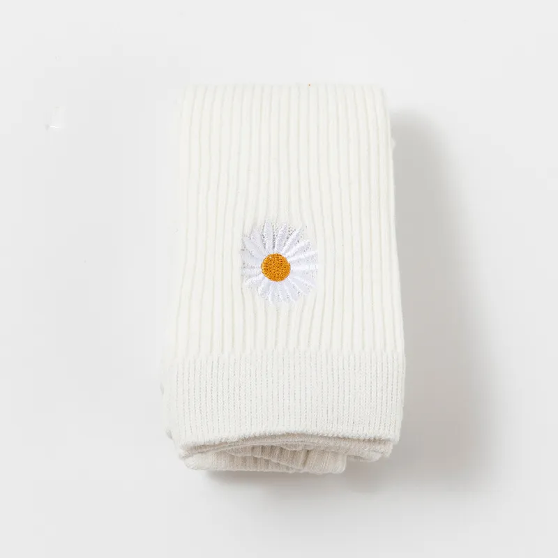 leggings côtelés de couleur pure brodés de marguerites pour bébés / tout-petits Blanc big image 1