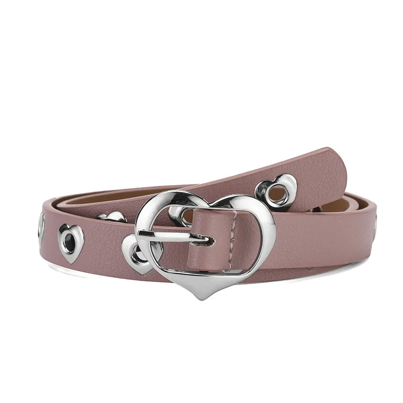 Kid Heart Eyelet Decor Heart Buckle Belt Light Pink