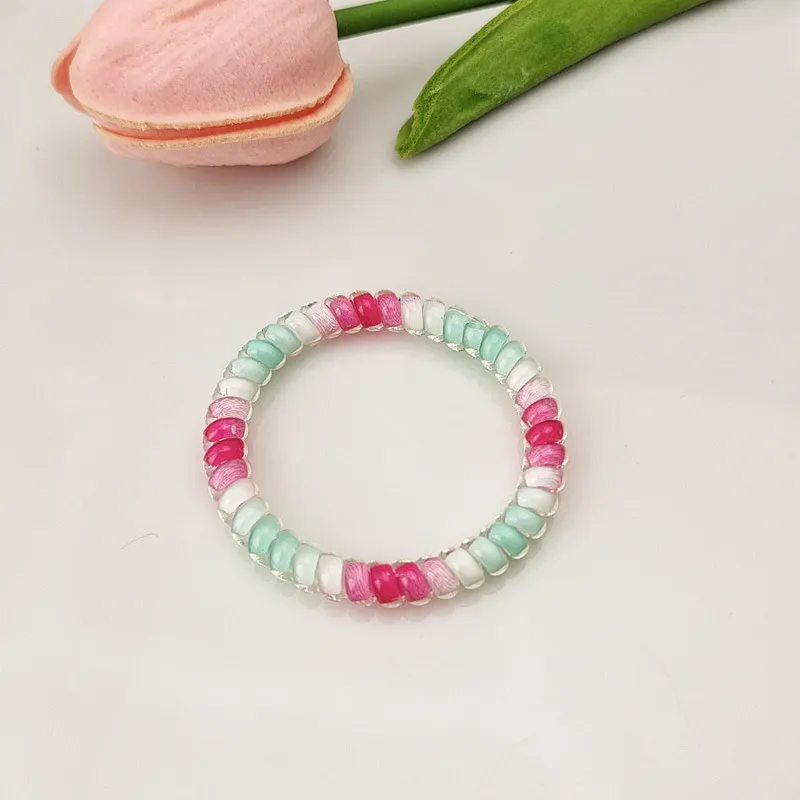2-pack Color Block Coil Wire Hair Tie for Girls Green