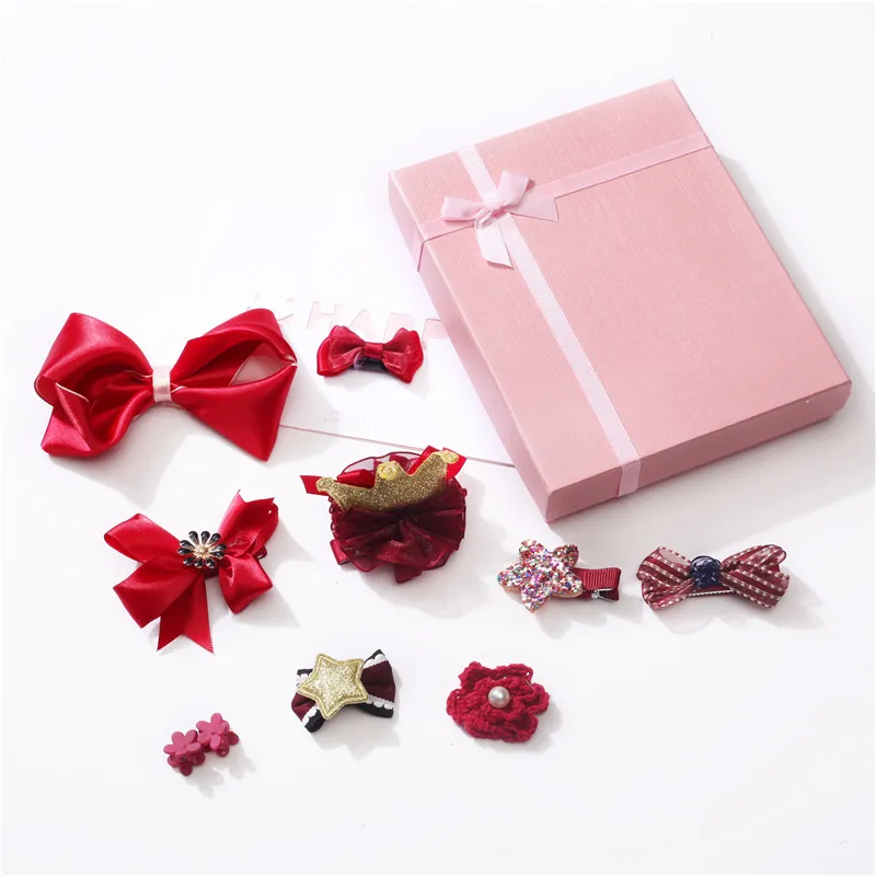 10-pack Headband Hair Clips for Girls (with Box) Red