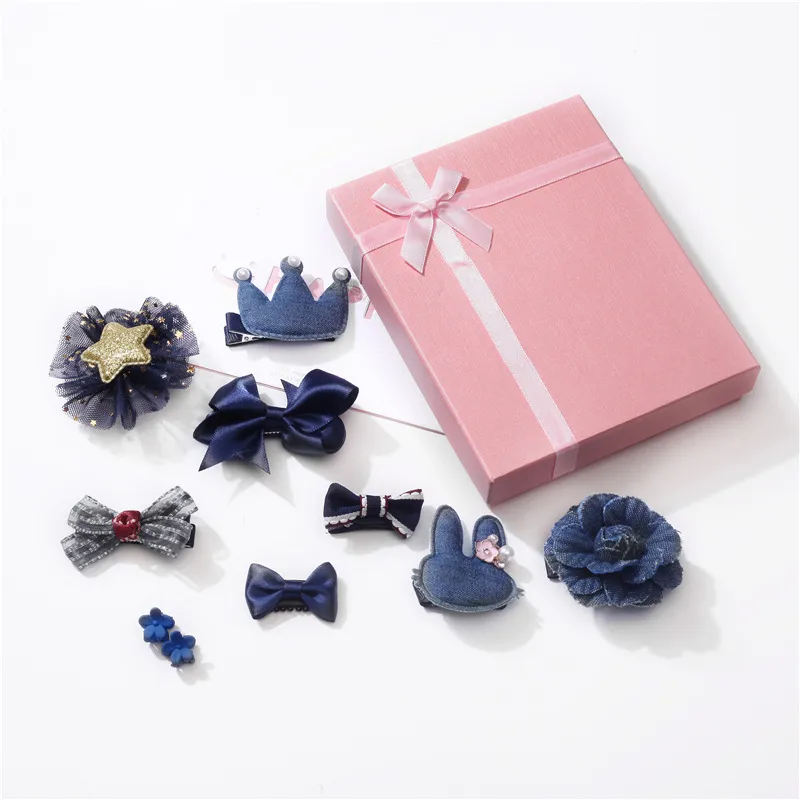 10-pack Headband Hair Clips for Girls (with Box) Dark Blue