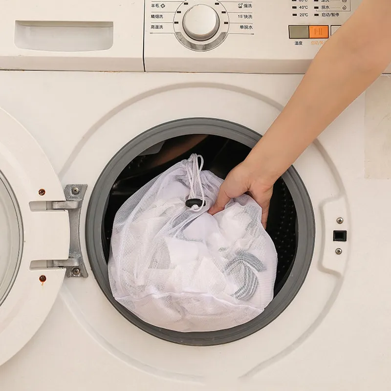 清潔用具3 件網眼洗衣袋帶抽繩，內衣產品 白色 big image 1