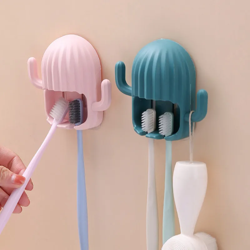 Cactus Toothbrush Holder Wall-Mounted Free Punch Tooth Brush Storage Rack Bathroom Accessories  image 3