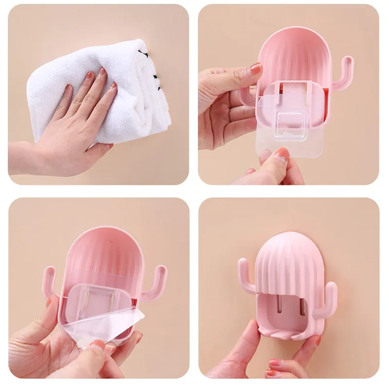 Cactus Toothbrush Holder Wall-Mounted Free Punch Tooth Brush Storage Rack Bathroom Accessories  image 5
