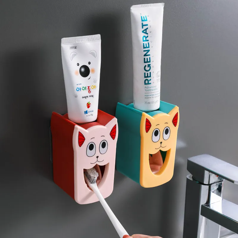 Dispensador automático de pasta de dientes, dispensador de pasta de dientes con montaje en pared de dibujos animados para niños, accesorios de baño Verde big image 1