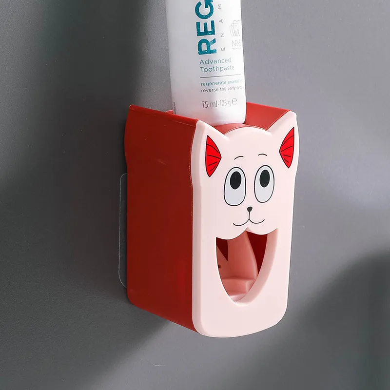 Automatische Zahnpastapresse Spender Kinder Cartoon Wandhalterung Zahnpastaspender Badezimmerzubehör rot big image 1
