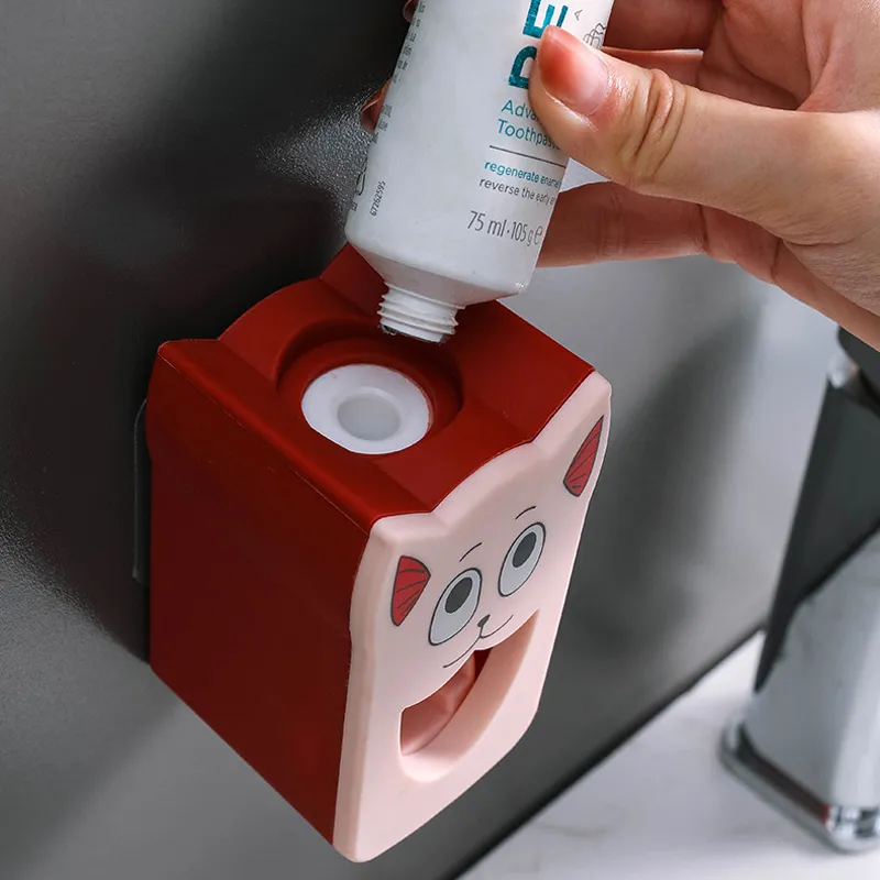 Distributeur automatique de presse-dentifrice pour enfants dessin animé mural distributeur de dentifrice accessoires de salle de bain Rouge big image 1