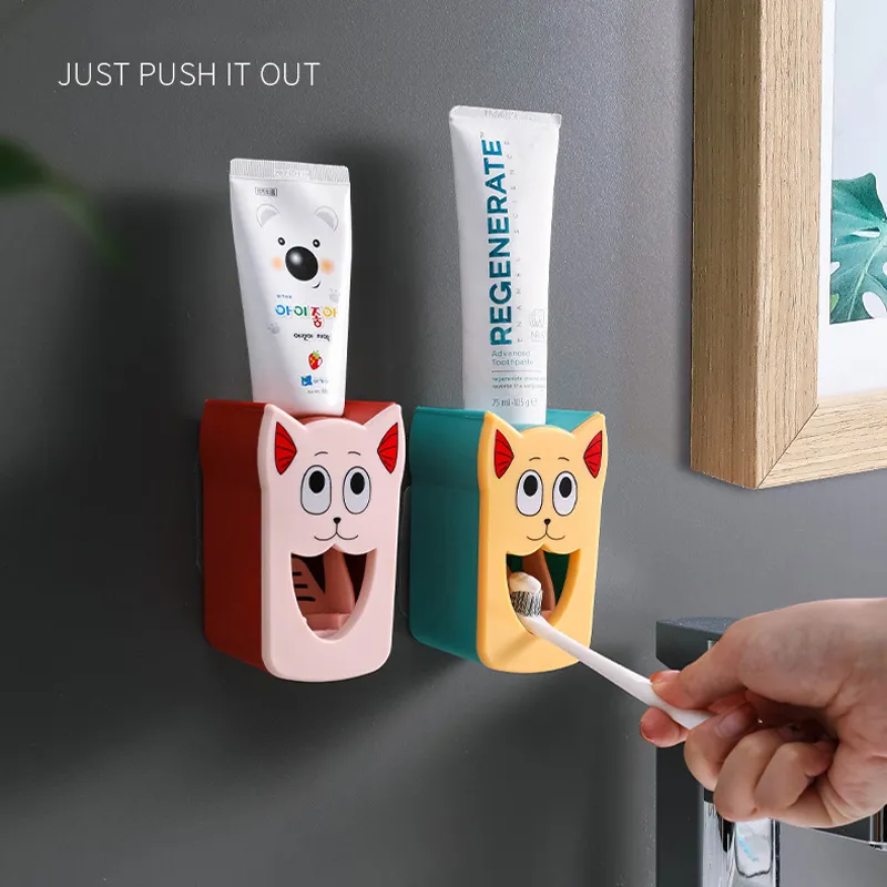 自動牙膏擠壓器分配器兒童卡通壁掛式牙膏分配器浴室配件