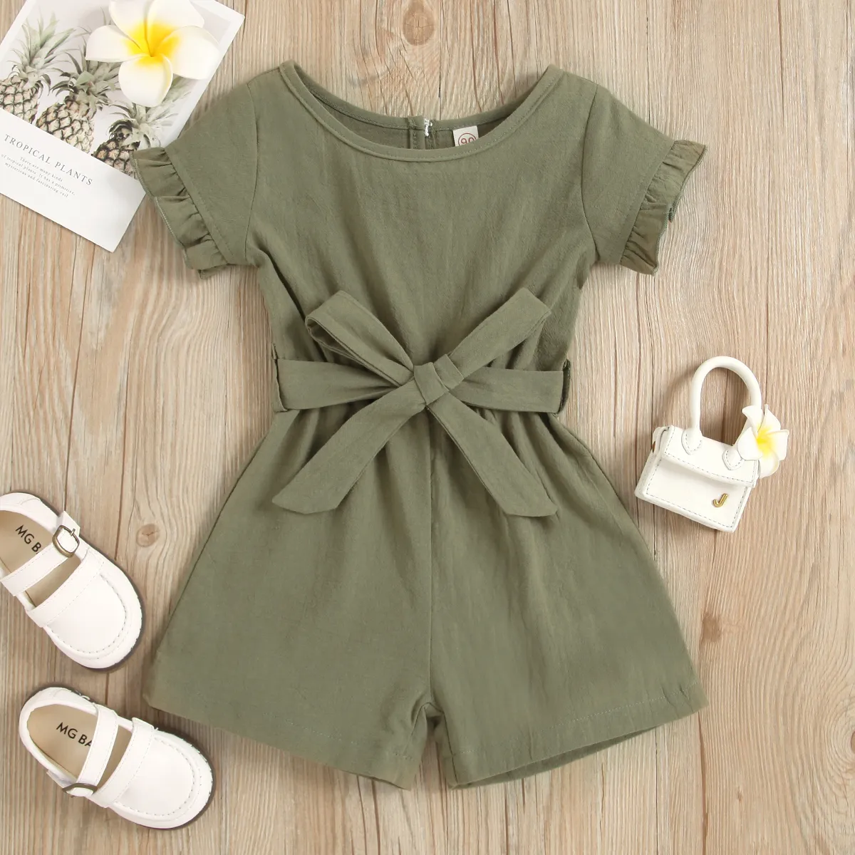 Toddler Girl Casual Solid Jumpsuit Green